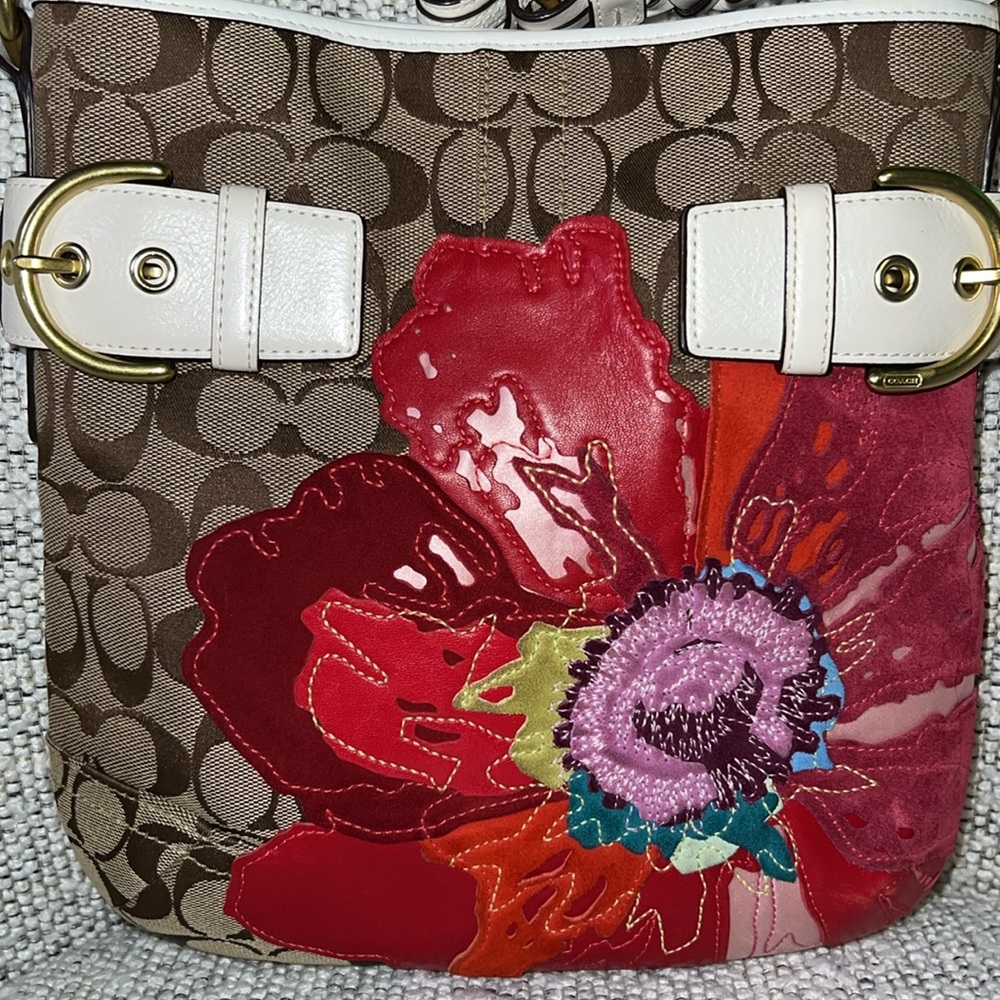 Vintage Coach POPPY LIMITED EDITION RARE FORAL Jacquard & leather bag #6123 - Picture 2 of 12